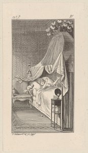 Cäsar will auf das Bett der träumenden Lady Charlotte springen von Daniel Nikolaus Chodowiecki