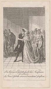 Königin Elisabeth dankt dem Kaufmann Gresham, Blatt 12 der Folge „Ältere, mittlere und neuere Geschichte“ von Daniel Nikolaus Chodowiecki