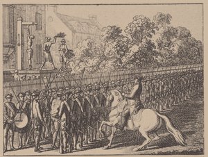 Durch die Gasse laufen. Illustration aus Elementartwerk von J.B. Basedow von Daniel Nikolaus Chodowiecki
