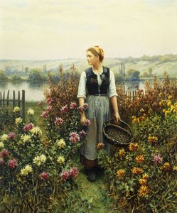 Mädchen mit einem Korb im Garten