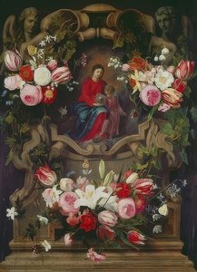 Blumenkranz mit Madonna und Kind