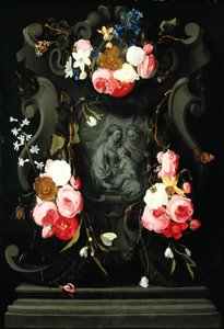 Blumengirlande mit der Heiligen Familie, 1625-27