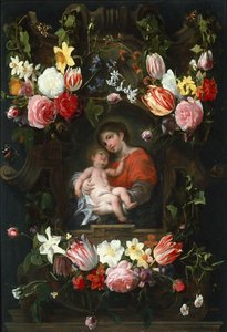 Blumengirlande mit Madonna und Kind, erstes Drittel des 17. Jahrhunderts