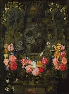 Steinrelief in Blumen