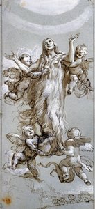 Die Himmelfahrt der Heiligen Maria Magdalena, geführt von Engeln (Zeichnung von Daniele Crespi, 17. Jahrhundert, Prado Museum, Madrid)