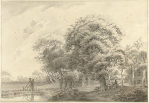 Landschaft mit im Hintergrund ein im neoklassizistischen Stil erbautes Landhaus von Daniël Kerkhoff