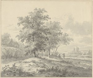 Landschaft mit zwei Figuren unter Bäumen von Daniël van Oosterhoudt (possibly)