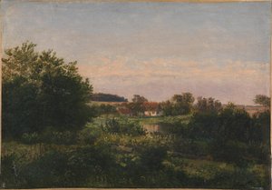 Landschaft mit einem Häuschen neben einem Teich von Dankvart Dreyer