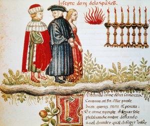 Virgil, Dante und Matelda, Fegefeuer, Canto XXIX, illuminierte Seite aus der Göttlichen Komödie, von Dante Alighieri (1265-1321)