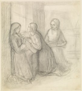 (Möglicherweise) Die heilige Elisabeth von Ungarn kniend mit ihren Gefährtinnen Isentrudis und Guta von Dante Gabriel Charles Rossetti