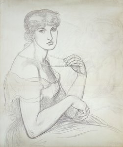 Eine sitzende Frau, die eine Halskette hält, rechts eine weitere weibliche Figur