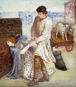 „Wiederentdeckt“ Ein Bauer, der in die Stadt kam, um sein Kalb zu verkaufen, versucht, eine kranke junge Prostituierte mit kadaverartigem Teint aufzurichten 1865-1869 von Dante Gabriel Charles Rossetti