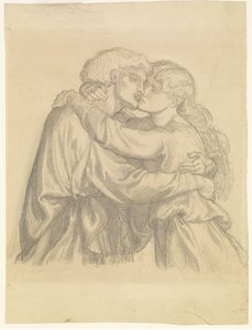 Die gesegnete Damozel - Studie von zwei sich umarmenden Liebenden von Dante Gabriel Rossetti