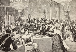 Buffetraum, Hofball im Quirinalspalast, Rom, Italien, Gravur nach einer Zeichnung von Dante Paolocci, aus L