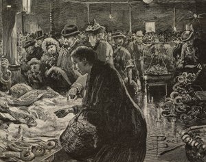 Weihnachtsmarkt in Rom, Italien, Gravur nach einer Zeichnung von Dante Paolocci, aus L