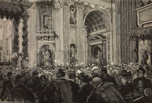 Päpstlicher Segen anlässlich des bischöflichen Jubiläums von Leo XIII., Petersdom, Vatikan (Stich nach einer Zeichnung von Dante Paolocci) von Dante Paolocci
