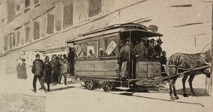 Straßenbahn nach St. Peter anlässlich des bischöflichen Jubiläums von Leo XIII., Rom, Italien (Stich nach einer Zeichnung von Dante Paolocci) von Dante Paolocci