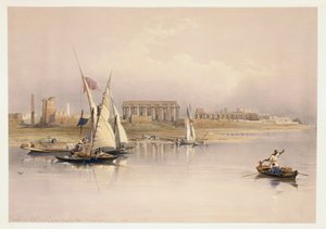 Ruinen von Luxor vom Nil aus, nach einer Zeichnung von David Roberts