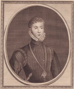 Porträt von Henry Stuart, Lord Darnley (1545-1567), Königsgemahl von Schottland, Kupferstich von John Goldar (1729-1795) nach einem Gemälde von Lucas de Heere