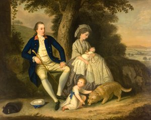 Porträt von Charles Watson, Esq, und seiner Frau, Lady Mary, mit ihren zwei Kindern, James und Anne, in einer Landschaft von David Allan