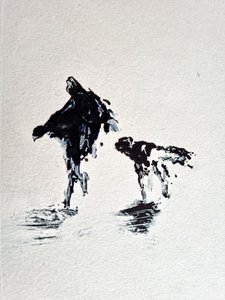 Monochromer Hundespaziergang
