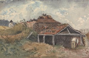 Landschaft mit zwei Figuren neben einem alten Gebäude von David Charles Read