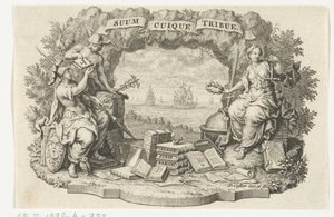 Vignette mit Merkur, Minerva und Gerechtigkeit von David Coster