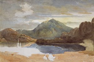 Ein See in Nordwales, Snowdon in der Ferne von David Cox