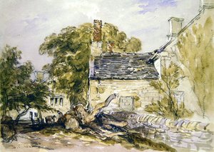 Figuren vor einem alten Steinhaus von David Cox
