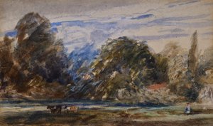 Landschaft mit Kühen und Figur von David Cox