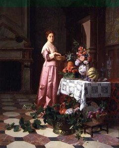 Dame mit Obst und Blumen auf einem Tisch von David Emil Joseph de and Knarren P. Noter