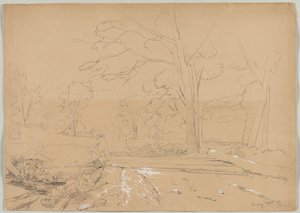 Landschaft mit einem Mann beim Angeln, Conway, New Hampshire, 1851 von David Johnson