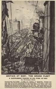 Ein Schlachtschiff nimmt im Ersten Weltkrieg auf See Öl auf von David Muirhead Bone