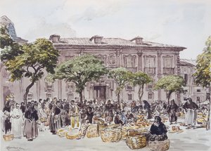 Markt vor einem Palast, Oviedo von David Muirhead Bone