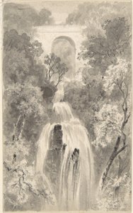 Ansicht eines Wasserfalls (Vorderseite); Landschaftsstudie (Rückseite) von David Octavius Hill