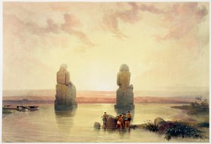 Die Kolosse von Memnon, in Theben, während der Überschwemmung, Ägypten, ca. 1845