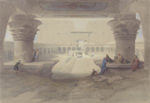 Blick unter dem Portikus des Tempels von Edfu, Oberägypten von David Roberts
