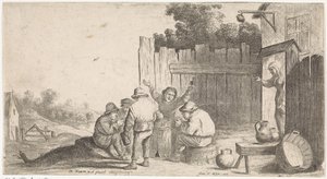 Fünf Bauern um ein Fass (Genre-Szenen im Freien)