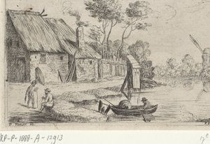 Landschaft mit Bauernhof und Wasser