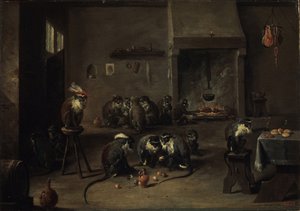 Affen in der Küche, 1640er von David Teniers the Younger