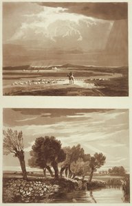 Ein Effekt nach einem Sturm... und vorübergehender Effekt, Ansicht in Battersea Marsh, Illustrationen aus A Treatise on Landscape and Effect in Water Colours, 1841 (Aquatinta) von David after Cox