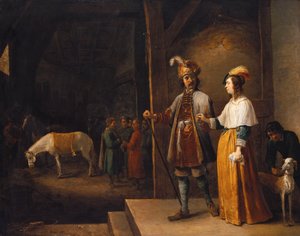 Eine Dame und ein Herr betreten einen Stall