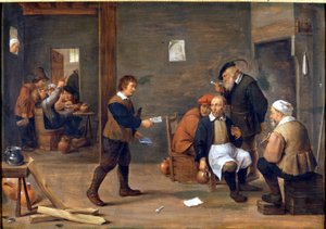 Männer wärmen sich vor dem Kamin in einer Kneipe von David Teniers (1610 - 1690). Museo del Castello. Mailand von David Teniers the Younger