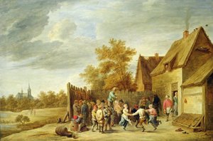Bauern tanzen vor einem Gasthaus von David Teniers the Younger