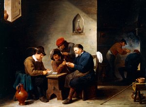 Bauern beim Kartenspiel in einer Hütte, ca. 1644-45 von David Teniers the Younger