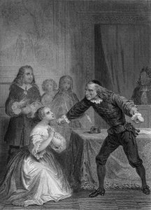 Das Spiel Der Geizige von Molière: Elise und Harpagon, Gravur von Delannoy nach einer Zeichnung von G. Staal (1870)