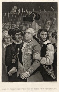 Ludwig XVI. von der Menge bedroht bei ihrem Besuch in den Tuilerien, 20. Juni 1792, graviert von John Sartain von Denis Auguste Marie (after) Raffet