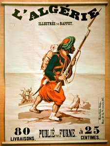 Buchladenplakat, das eine Reihe von Veröffentlichungen über Algerien bewirbt, 1843