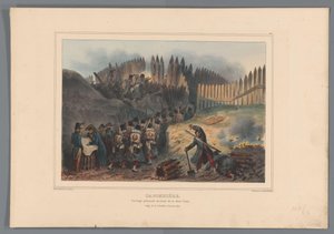 Gruppe Soldaten zieht durch eine Öffnung in der Palisade, 1832 von Denis Auguste Marie Raffet