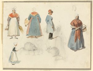 Blatt mit Skizzen: Männer, Frauen und Mäuse